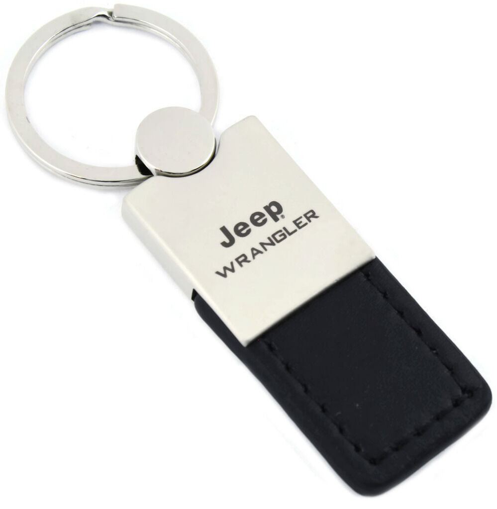 Jeep Wrangler Black Leather Long Tab Logo Key Ring